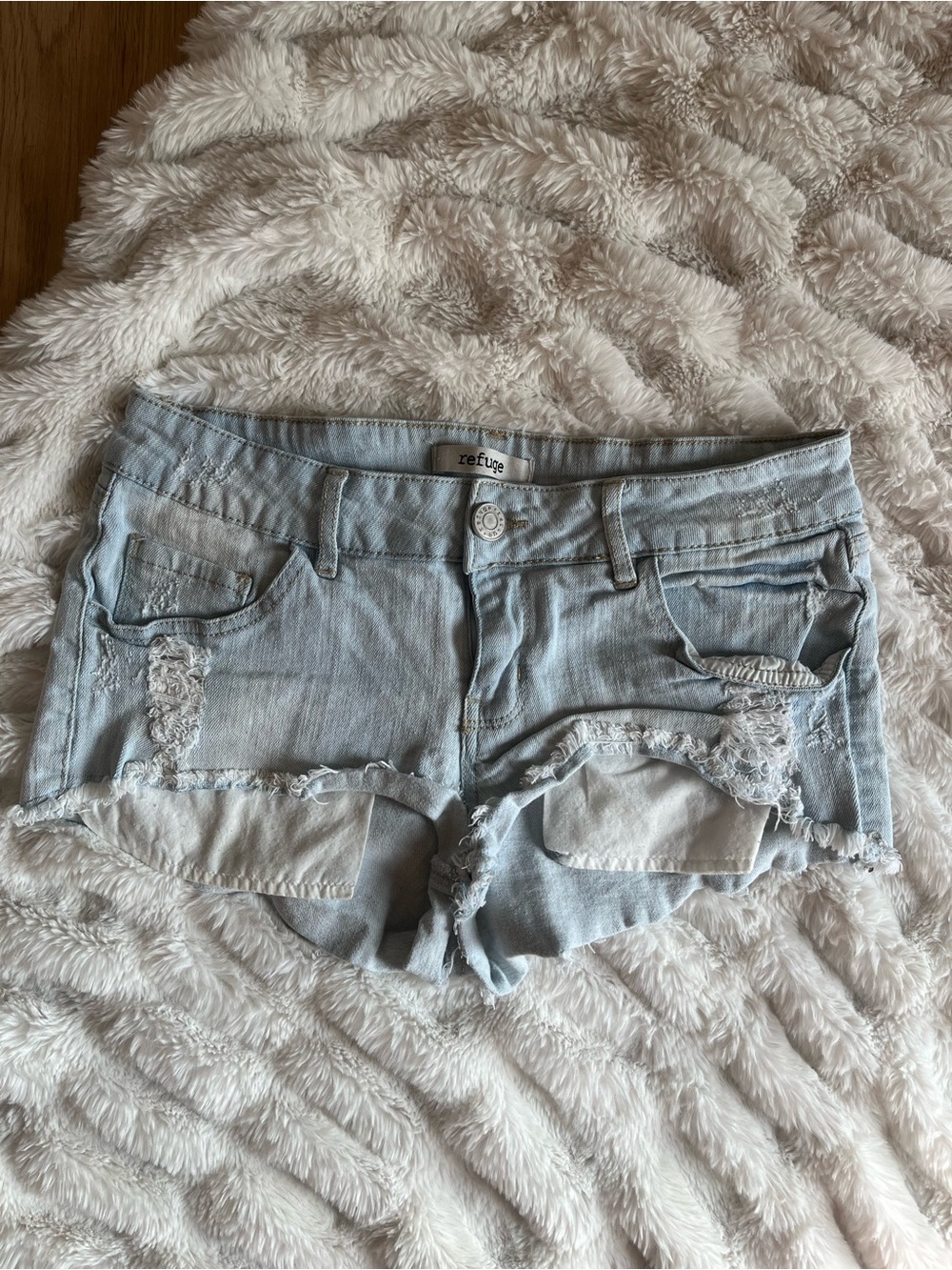 refuge Light Wash Distressed Denim Cutoff Shorts